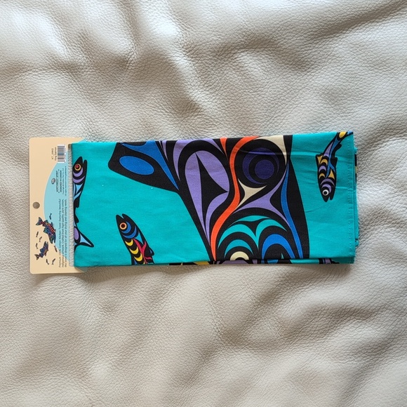 Cotton Kitchen Towel Salmon Indigenous Design by Joe Wilson, Coast Salish - Picture 4 of 5